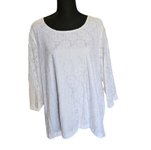 C.D. Daniels White Lace Pull On Blouse 99% Nylon 1% Spandex Size 1X